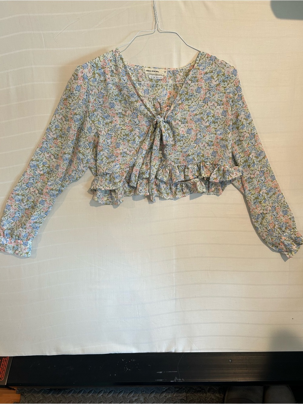 Urban Renewal Pastel Floral Tie-Front Ruffle Crop Top